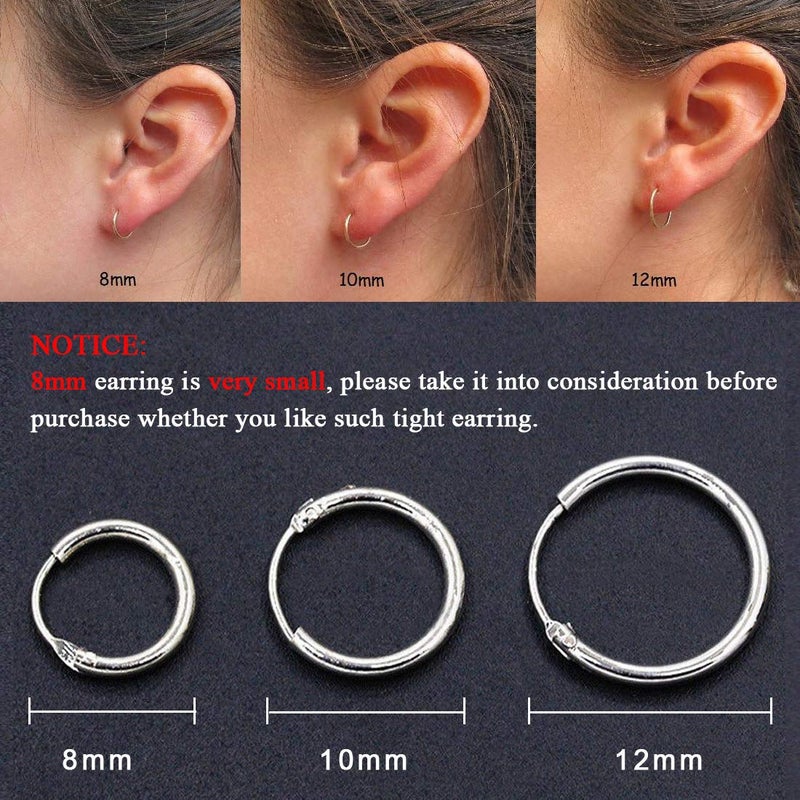 EPIRORA Sterling Silver Hoop Earrings for Women Men, Hypoallergenic Cartilage Earring Endless Small Hoop Earrings Set, 3 Pairs Tragus Earrings (8mm/10mm/12mm) - Image 3